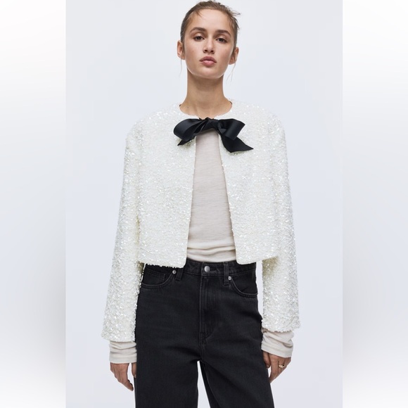 H&M Jackets & Blazers - New H&M Bow- Detail Sequin Jacket